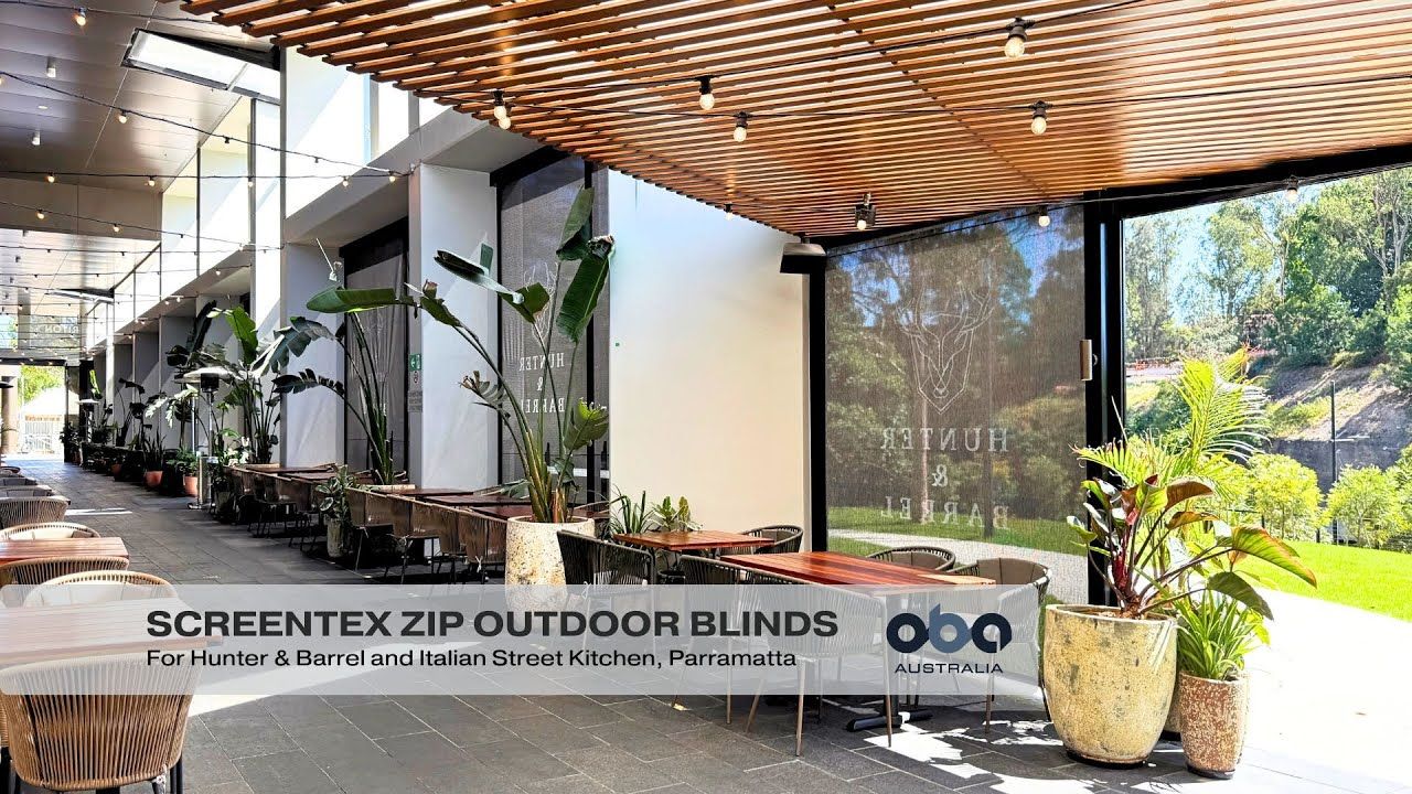 Screentex Zip Outdoor Blinds for Hunter & Barrel and Italian Street Kitchen in Parramatta