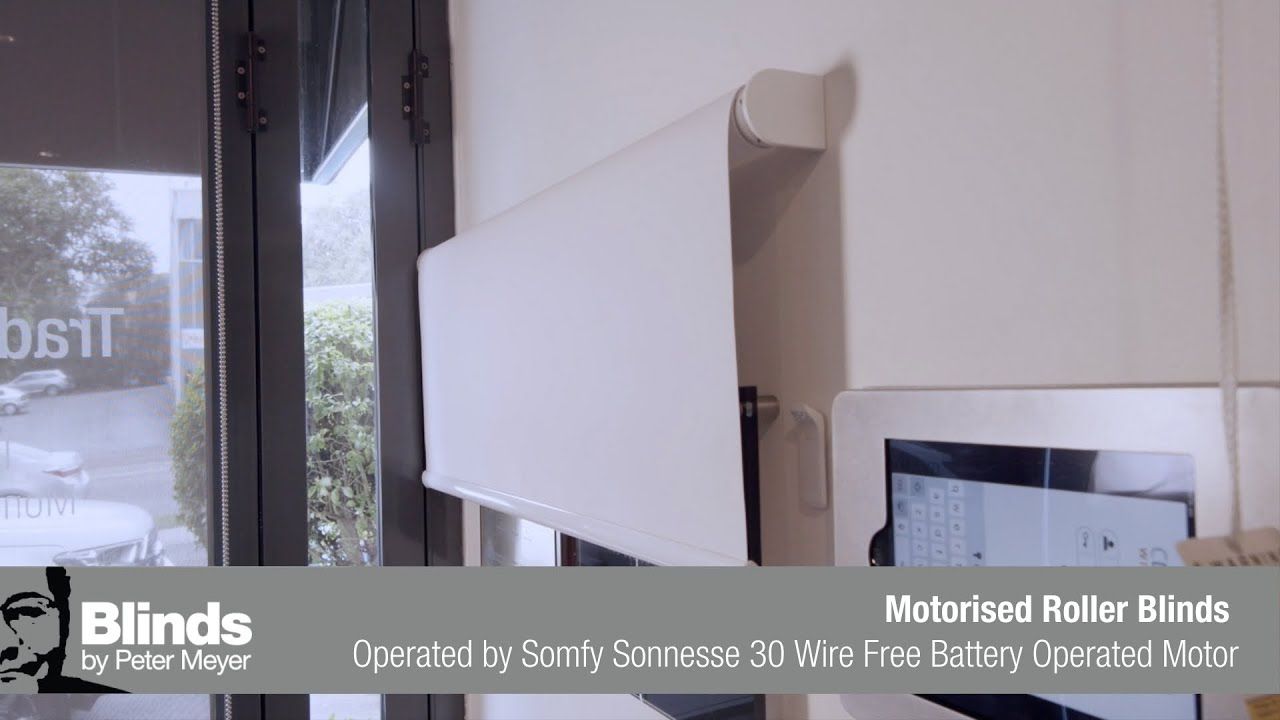 Motorised Roller Blinds operated by Somfy Sonnesse 30 Wire Free Battery Operated Motor