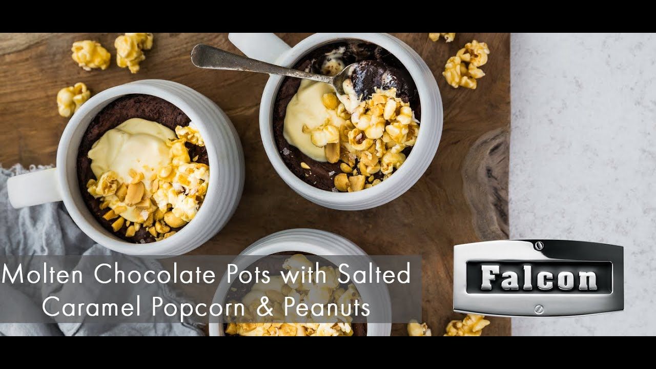 Molten Chocolate Pots with Salted Caramel Popcorn & Peanuts