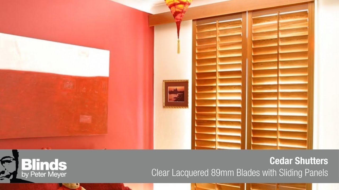 Cedar Shutters Clear Lacquered 89 mm Blades Sliding Panels