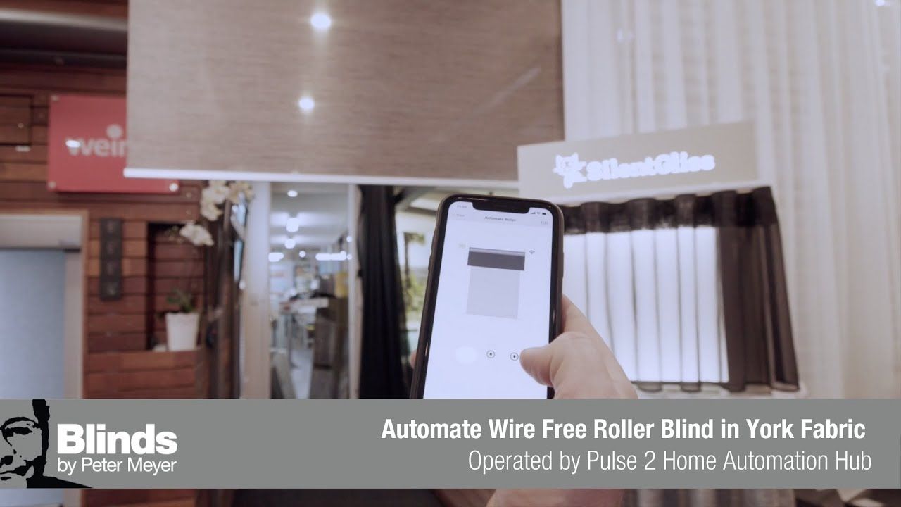 Automate Wire Free Roller Blind in York Fabric Operated by Pulse 2 Home Automation Hub