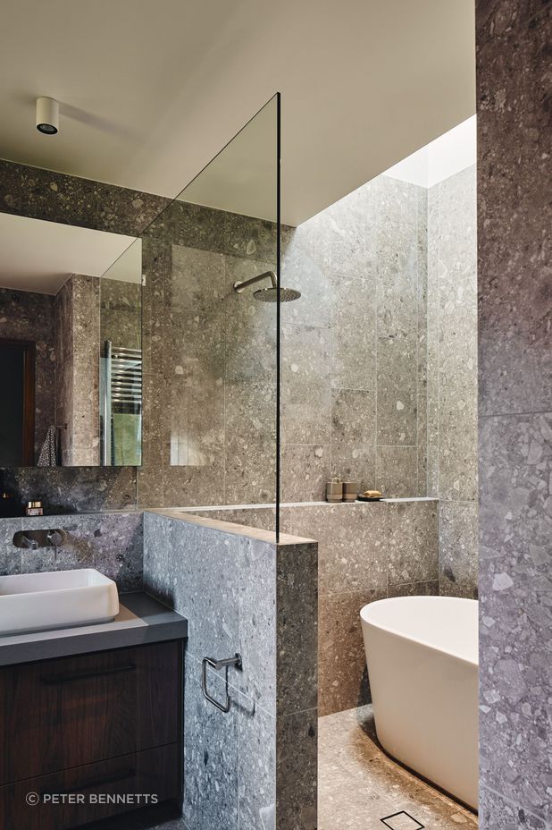 The design approach interplays a variety of eclectic materials and interesting elements.