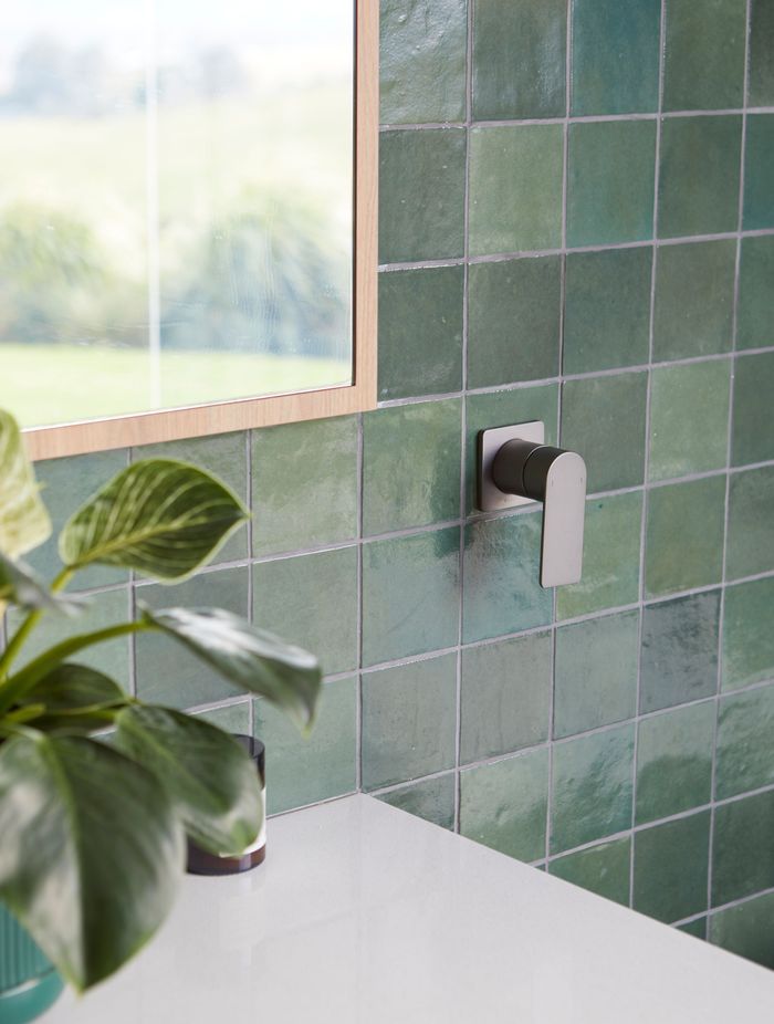 Tiling in various hues add a pop of colour.