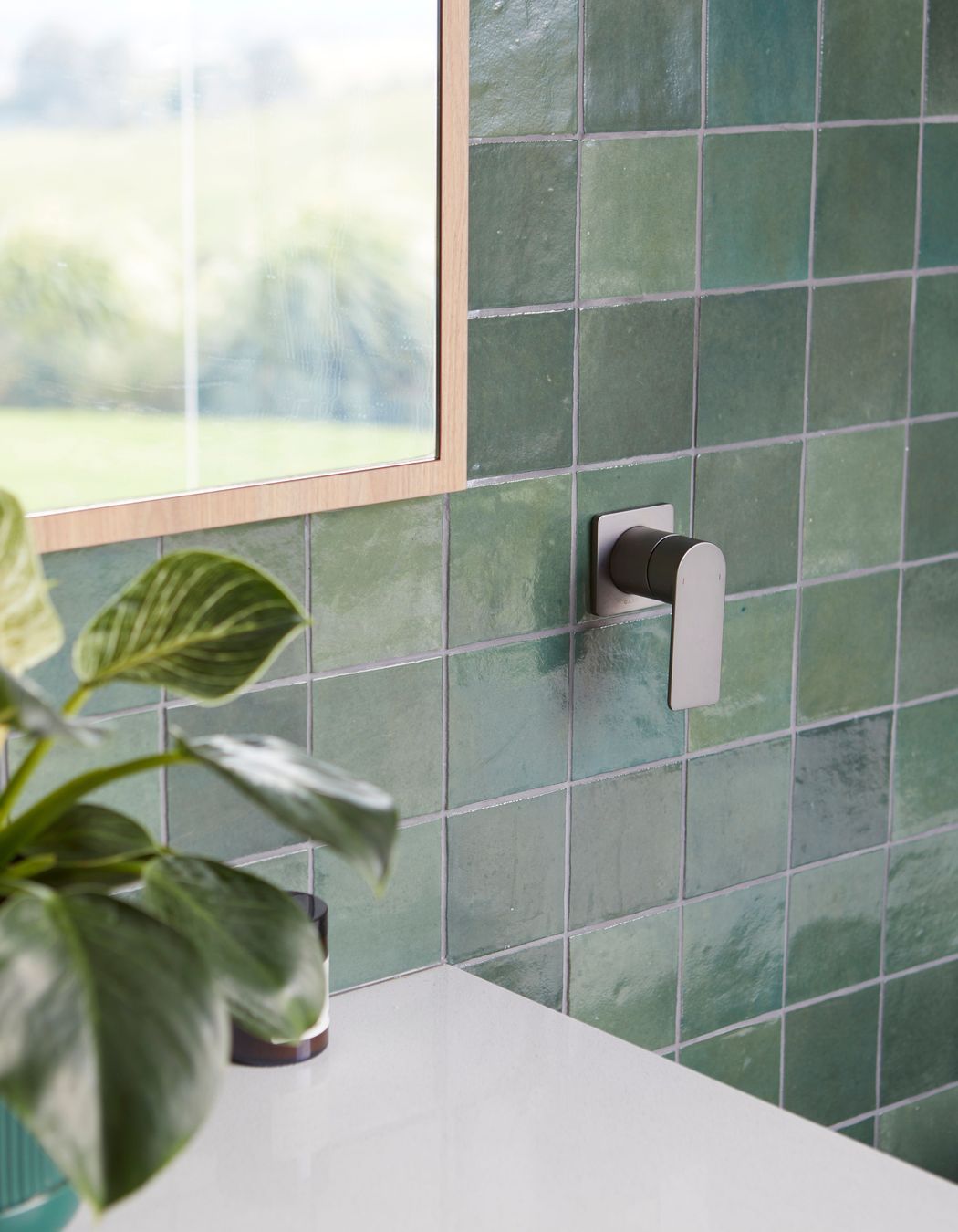 Tiling in various hues add a pop of colour.