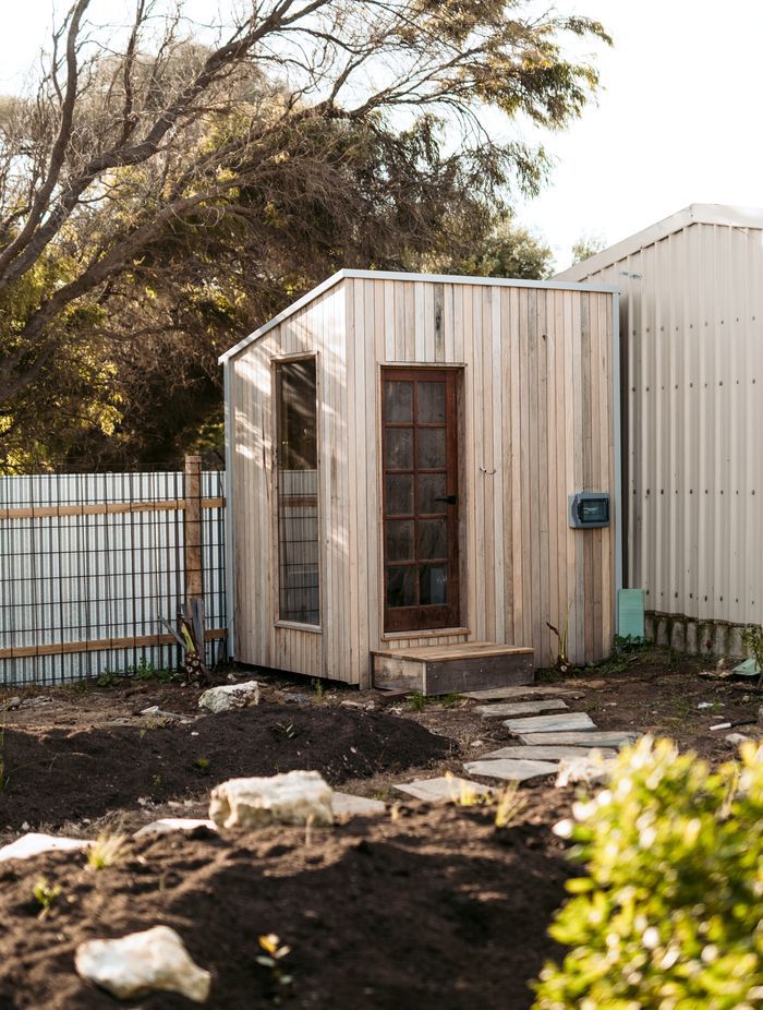 Leftover materials were used to construct a stand-alone sauna.