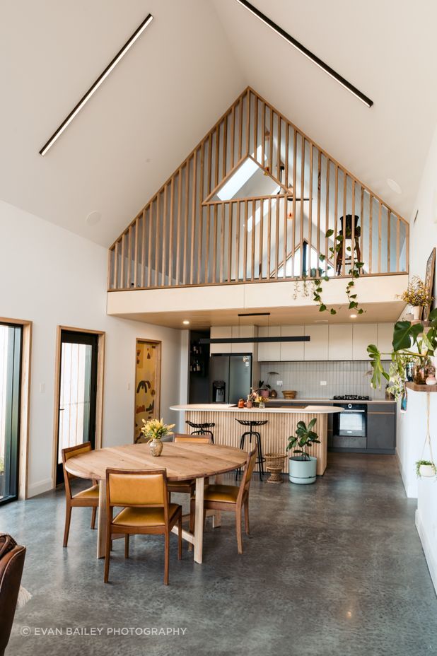 Burnished concrete finish with hydronic underfloor heating to soften the feel on the occupant's feet.