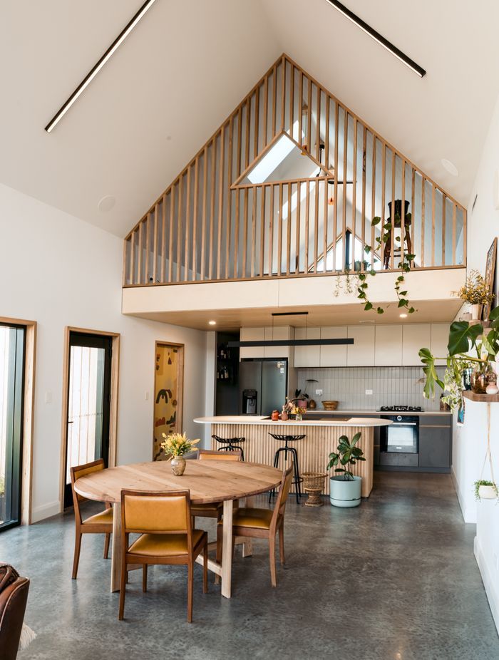 Burnished concrete finish with hydronic underfloor heating to soften the feel on the occupant's feet.