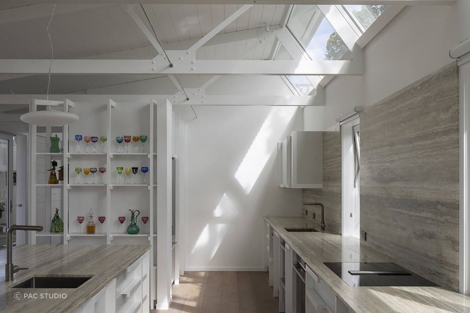 Shading falls on the kitchen walls giving the home its name - Crinkle Cut