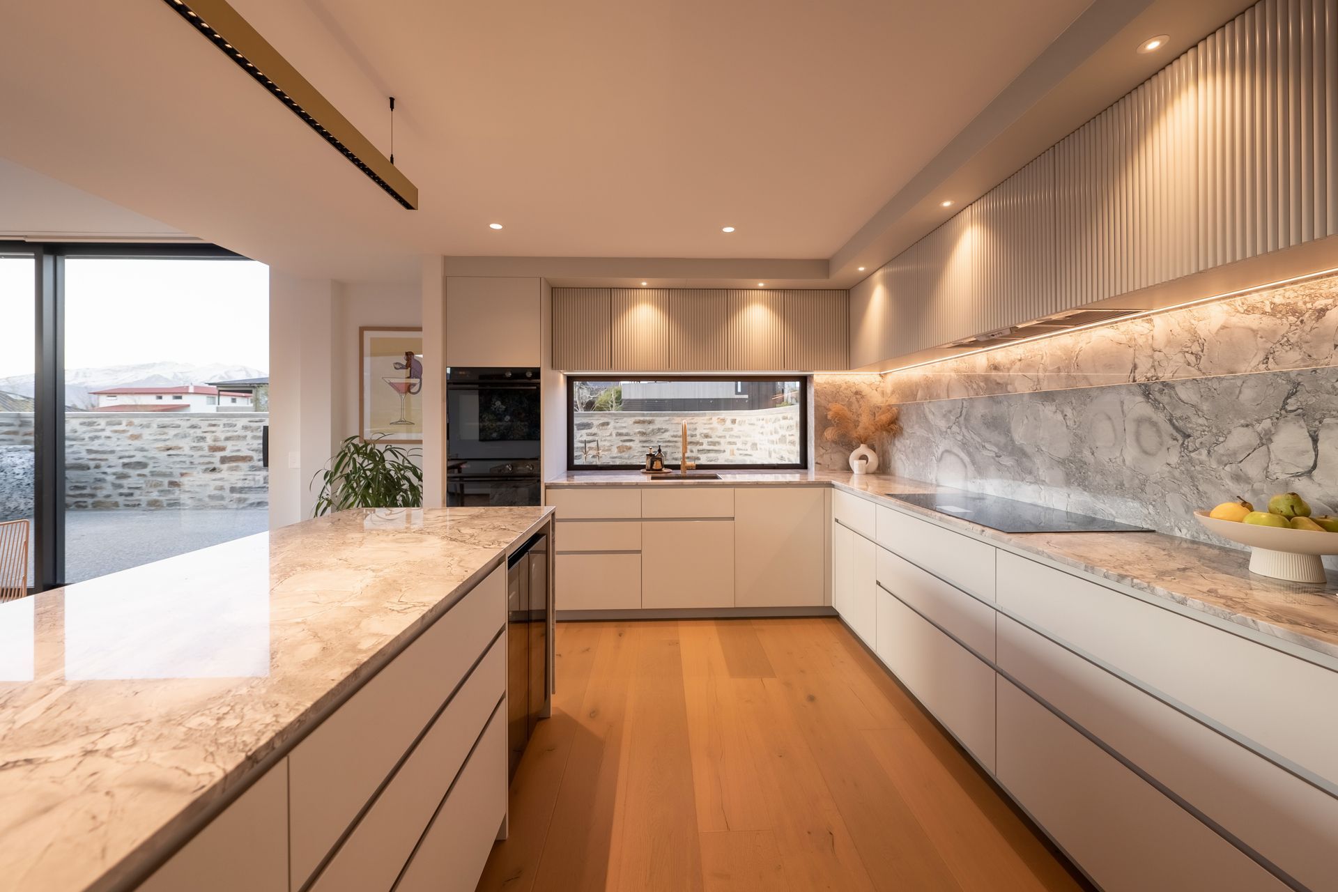 Luxurious travertine features in the new kitchen