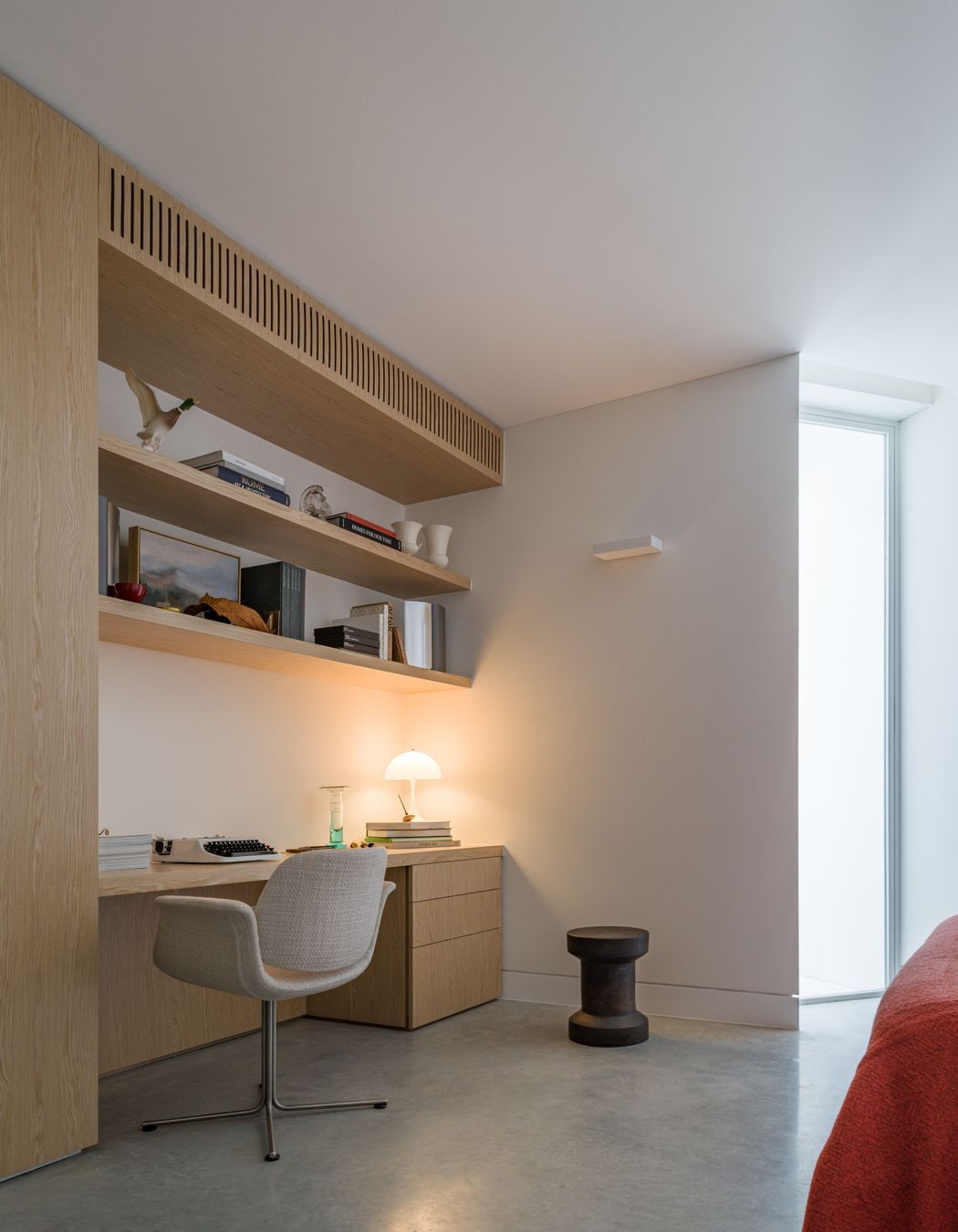 Built in cabinetry keeps memories and treasures within reach.