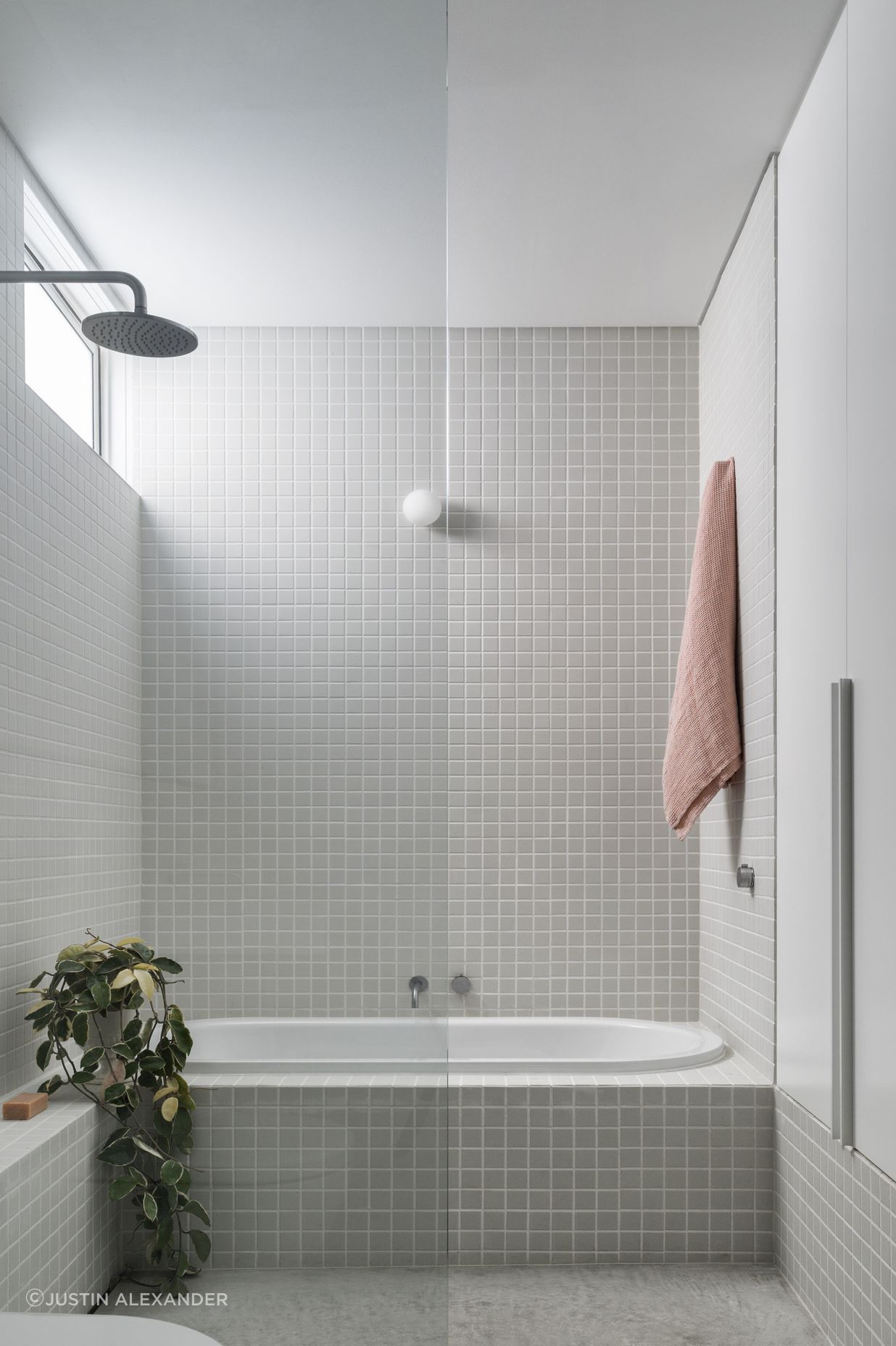 Muted tones within the bathroom.