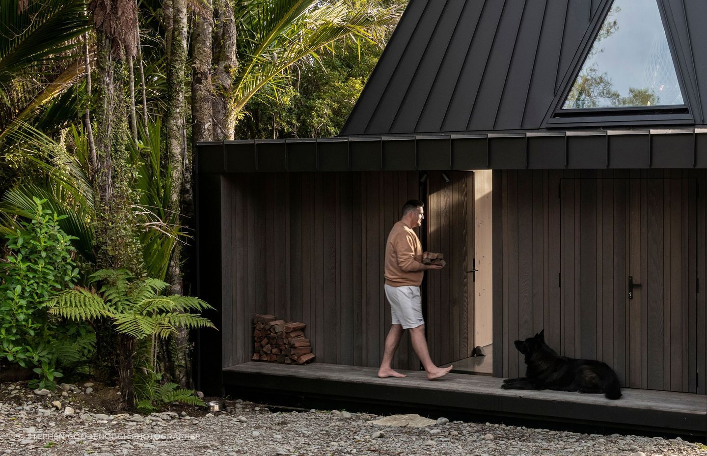 The entry to the home forms a sheltered structure out of the weather.