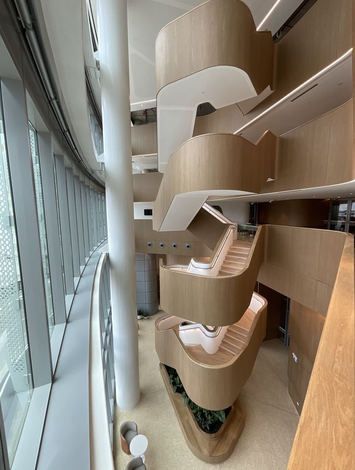 An abundance of natural light, biophilic curves and warm timber materials.