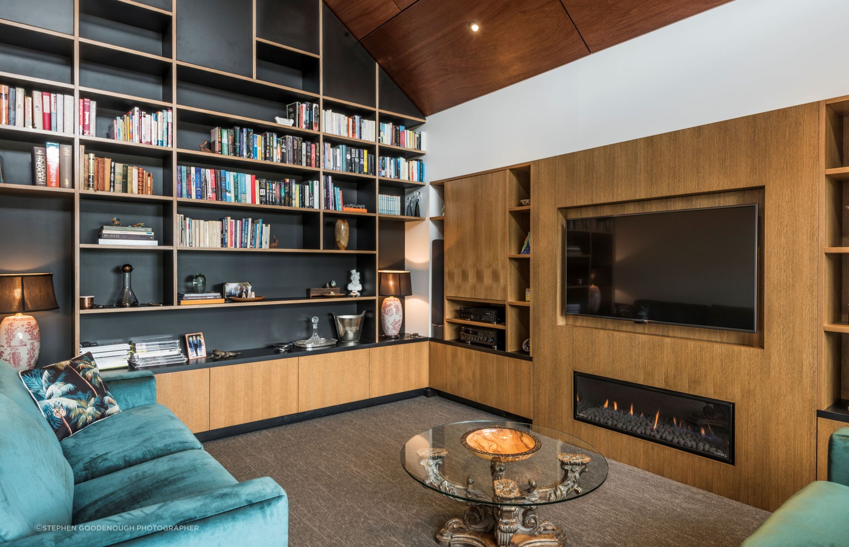 The floor-to-ceiling built in cabinetry of the library space is builder Mitch Frost's favourite spot in the house.
