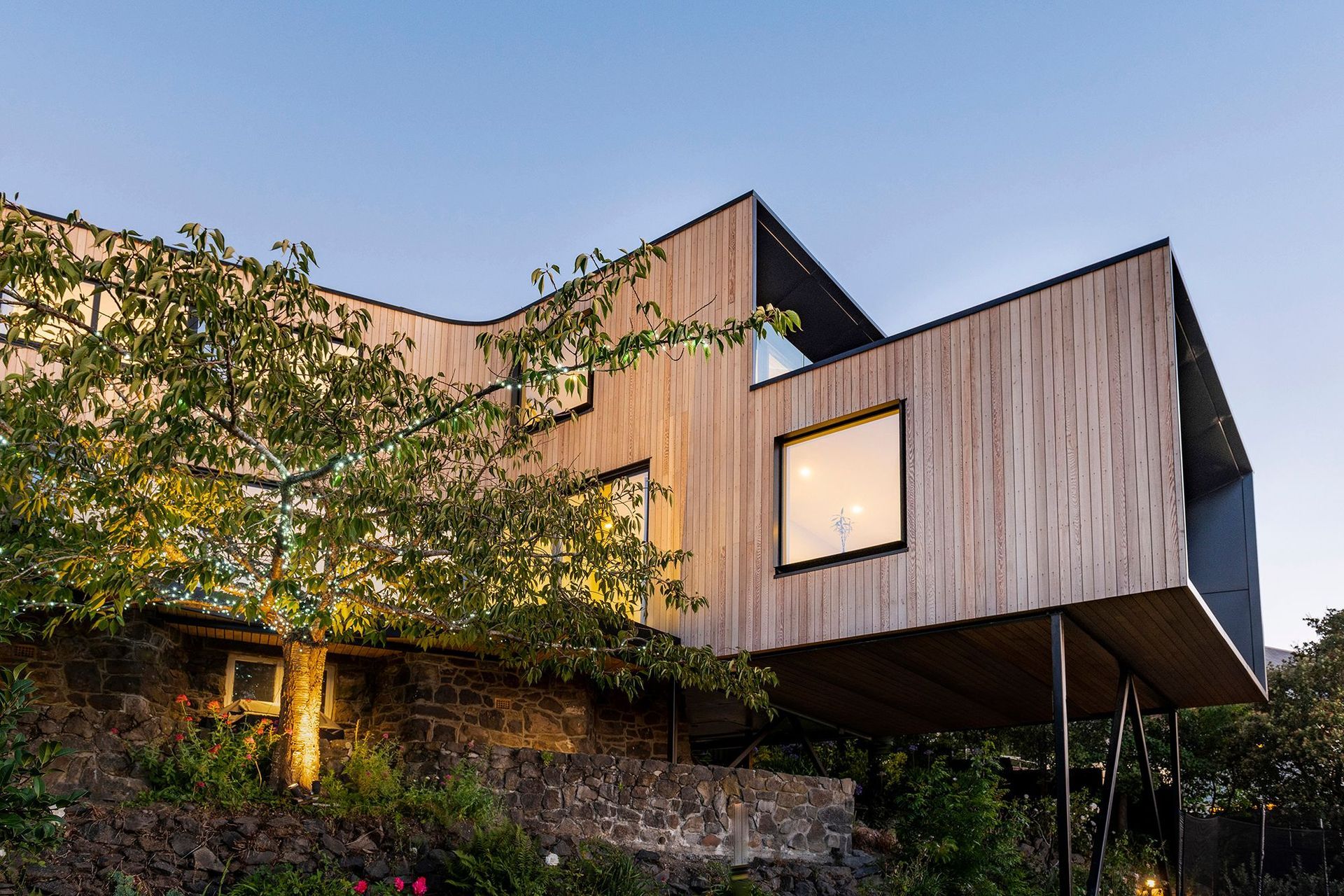 House on a Ruin by CoLab Architecture was built in response to the Canterbury quakes, when the previous heritage Seager-designed house was destroyed but its foundations retained to create a new type of Christchurch home. Photograph by Stephen Goodenough.