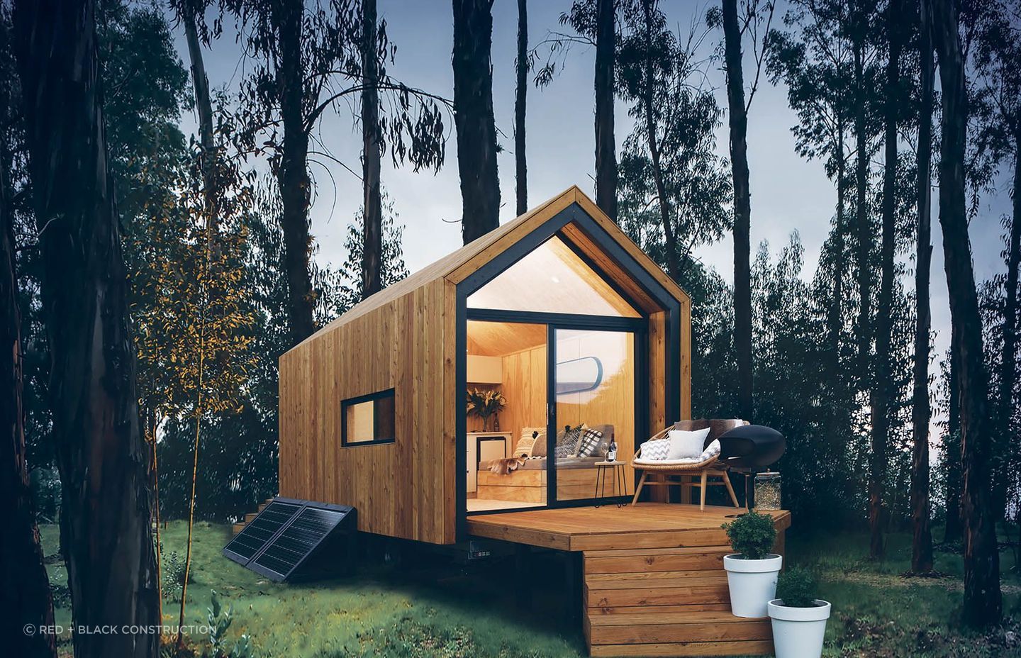 The Nook Tiny Home by Red + Black Construction with its exquisite cedar clad exterior