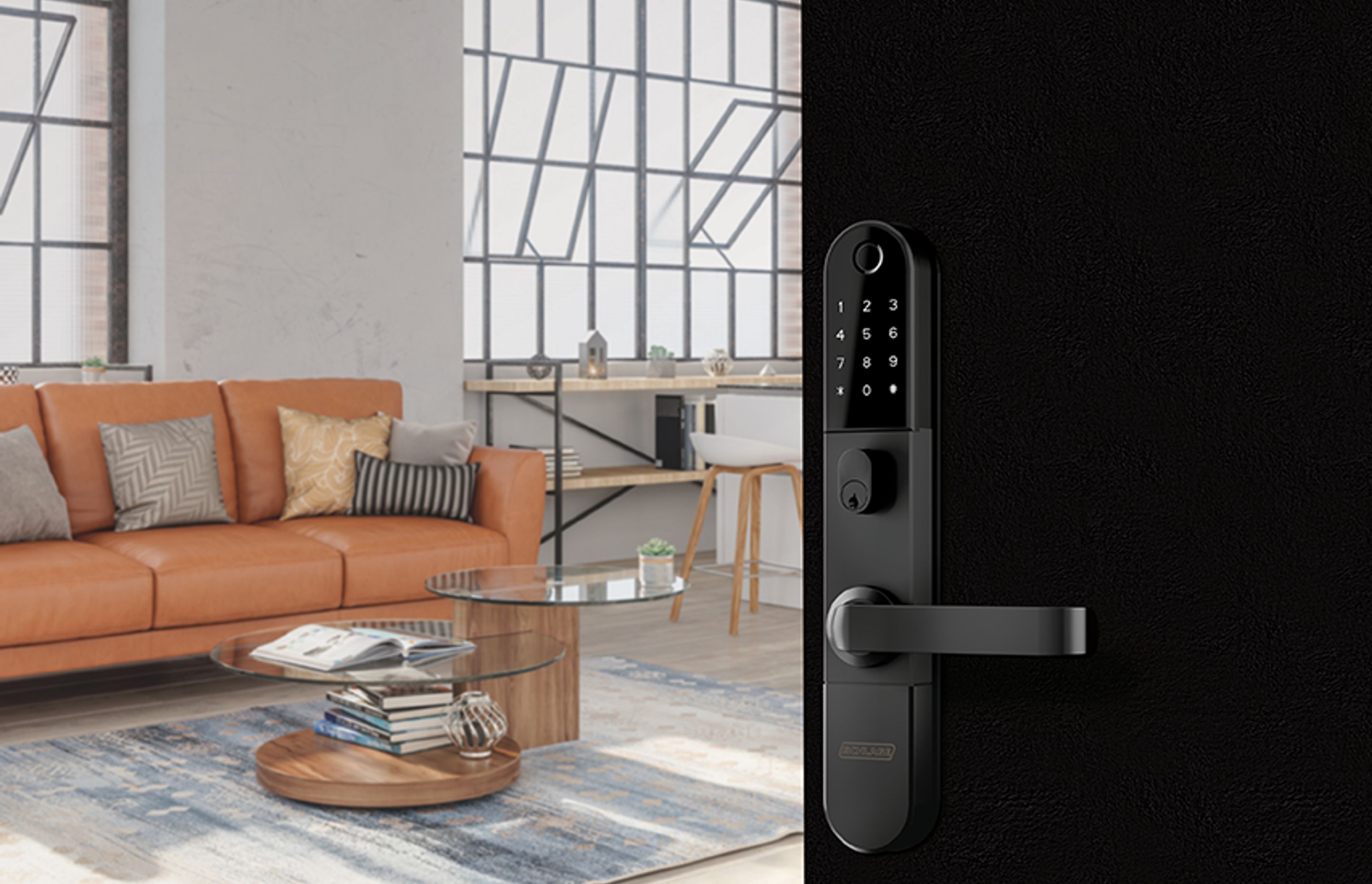 Shown here in matt black, the Schlage Omnia fire-rated smart lock offers five options for operation—keypad, RFID swipe tag, fingerprint scanner, standard key and even remote access via smartphone through the Schlage Breeze app.