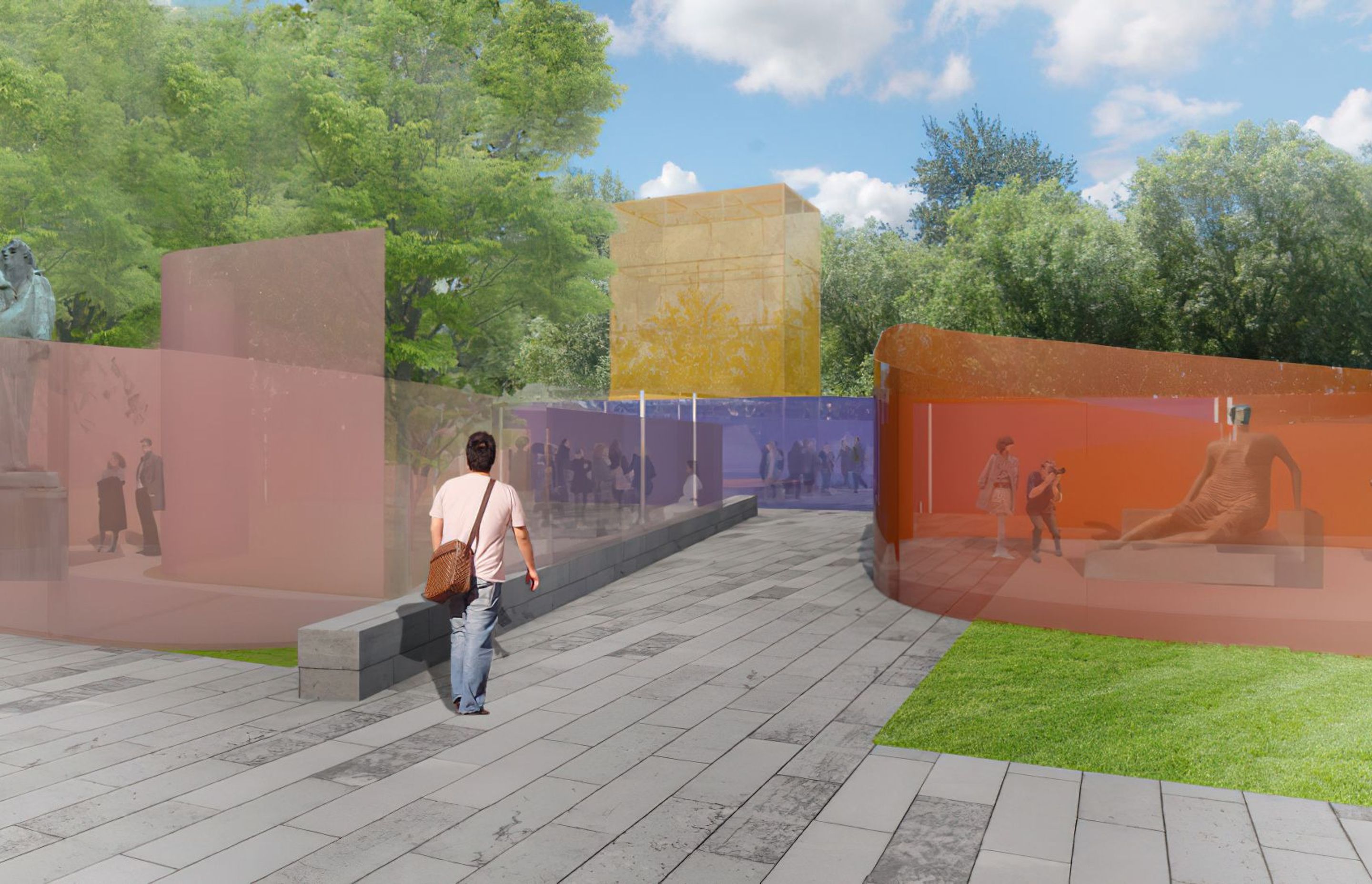 The pathways are created with coloured semi transparent screens.