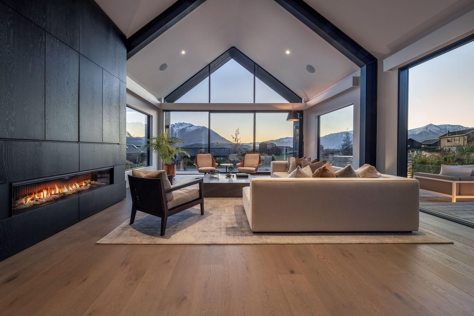 Views take in the snow capped peaks of the Remarkables