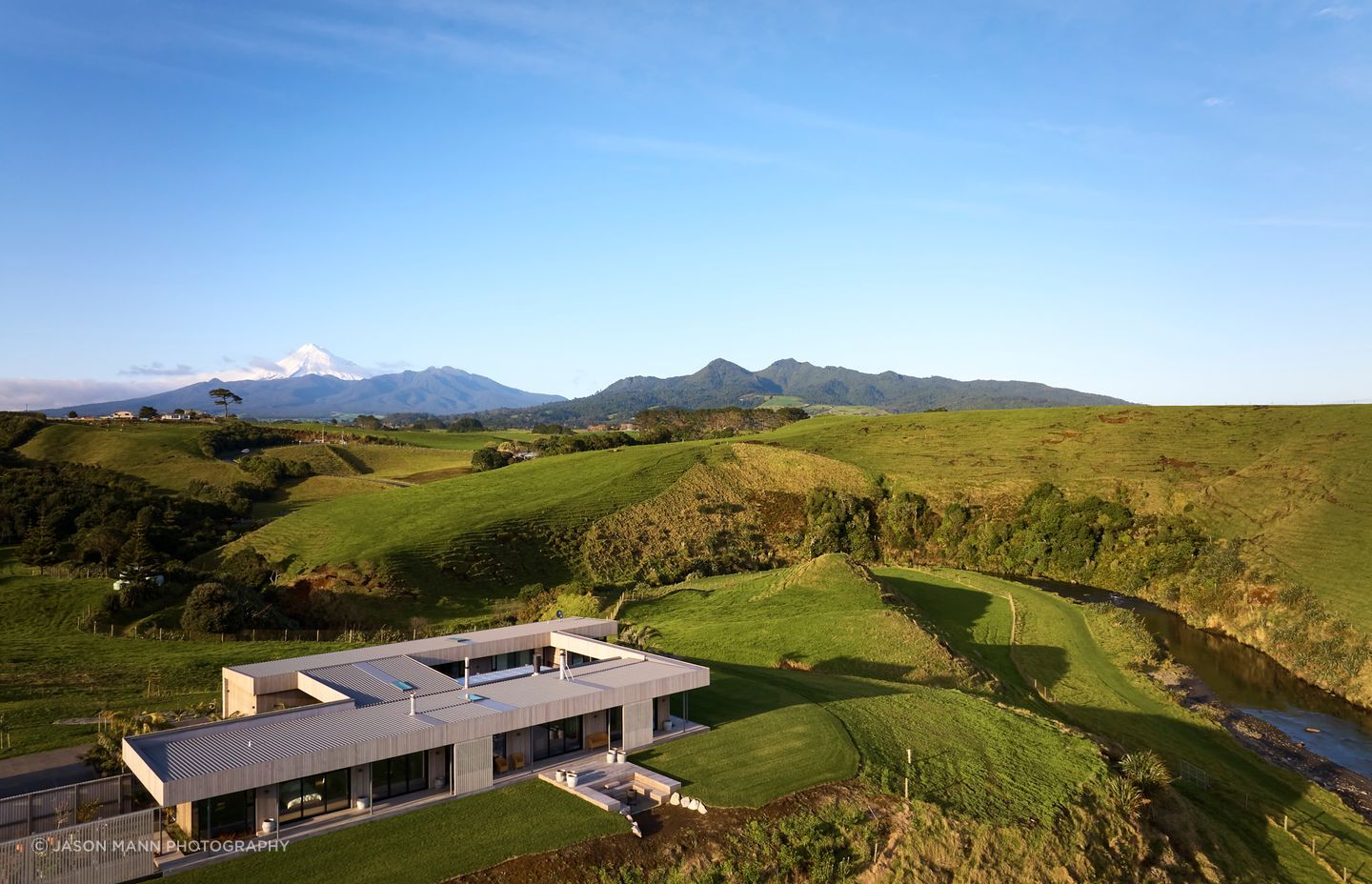 An aerial view reflects how lightly Tapuae sits within the landscape