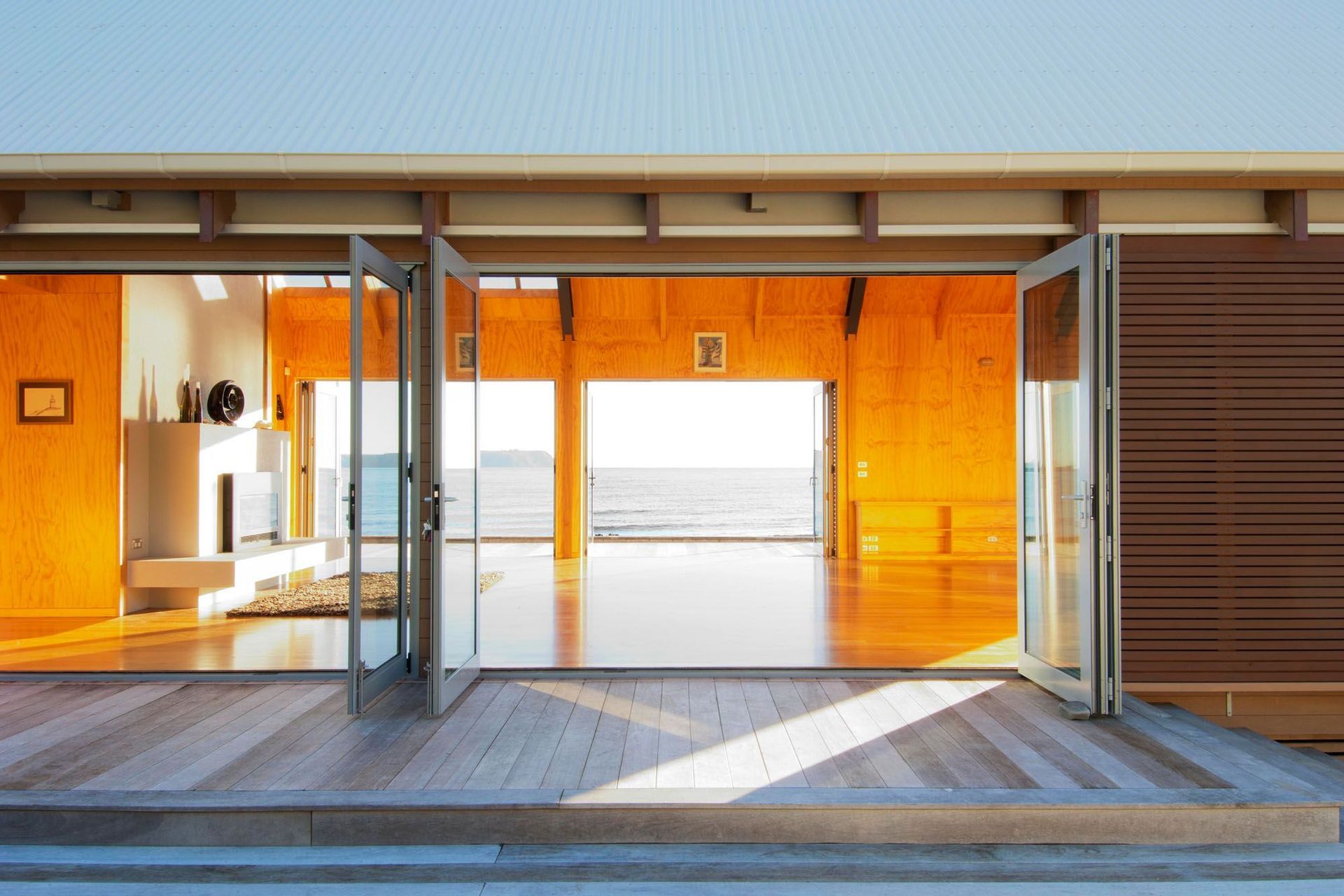 Sliding doors allow the vistas to become part of this tiny home