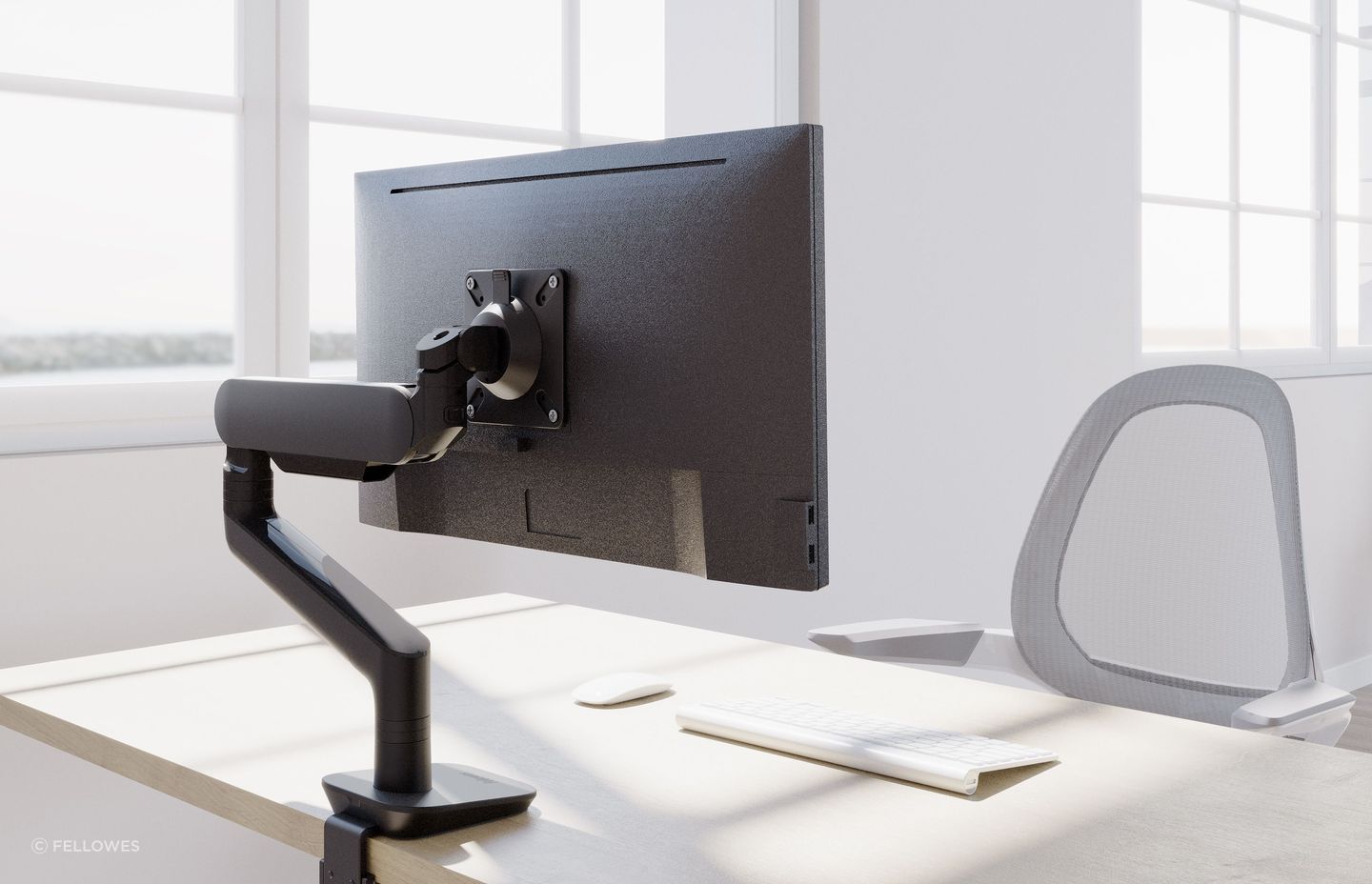 Fellowes' rising monitor arms combine sophisticated design with finger-touch dynamic height adjustment.