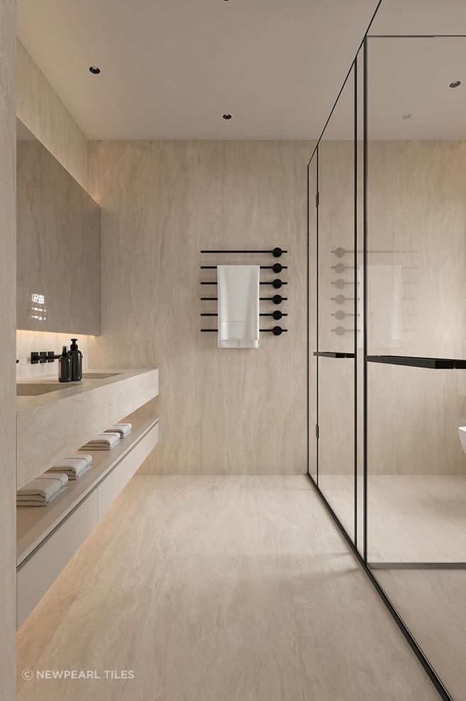 "Our Travertine porcelain slab series accurately represents the stone’s gorgeous natural tones and grain, so it looks authentic in your home — but, you don’t have the added worry that spills, germs and dirt, paints and inks, or water are going to cause damage."