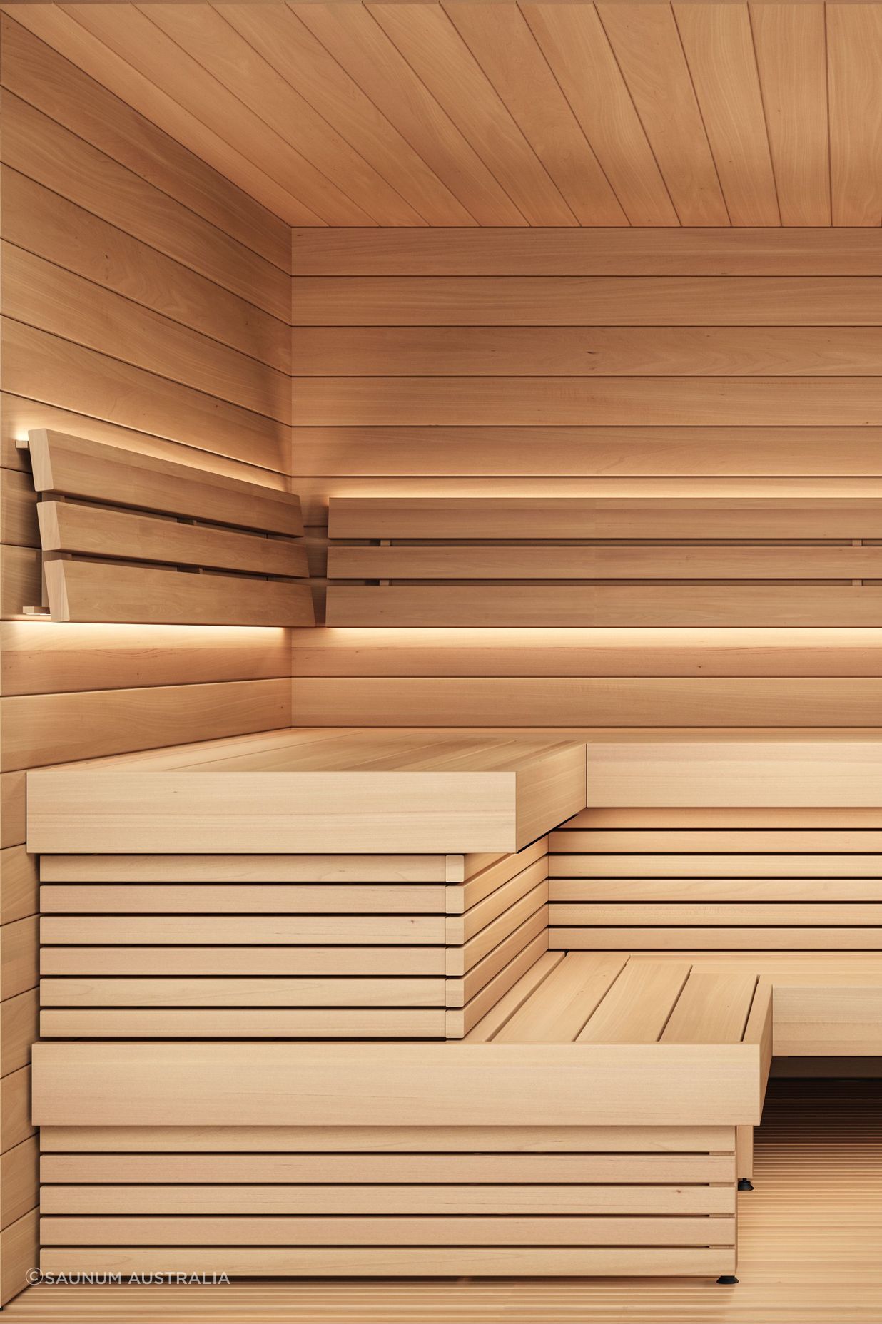 Sauna interiors are available in either alder or thermo-treated aspen, both hypoallergenic for a sauna environment that is gentle on the senses.