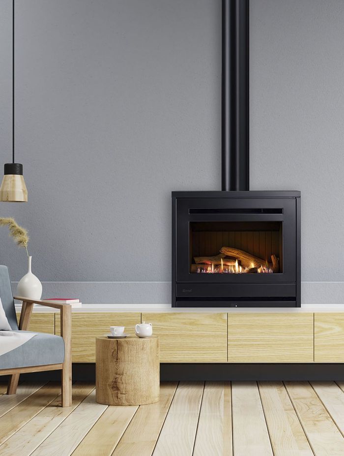 Rinnai freestanding gas fireplace is ideal for keeping warm during winter months.