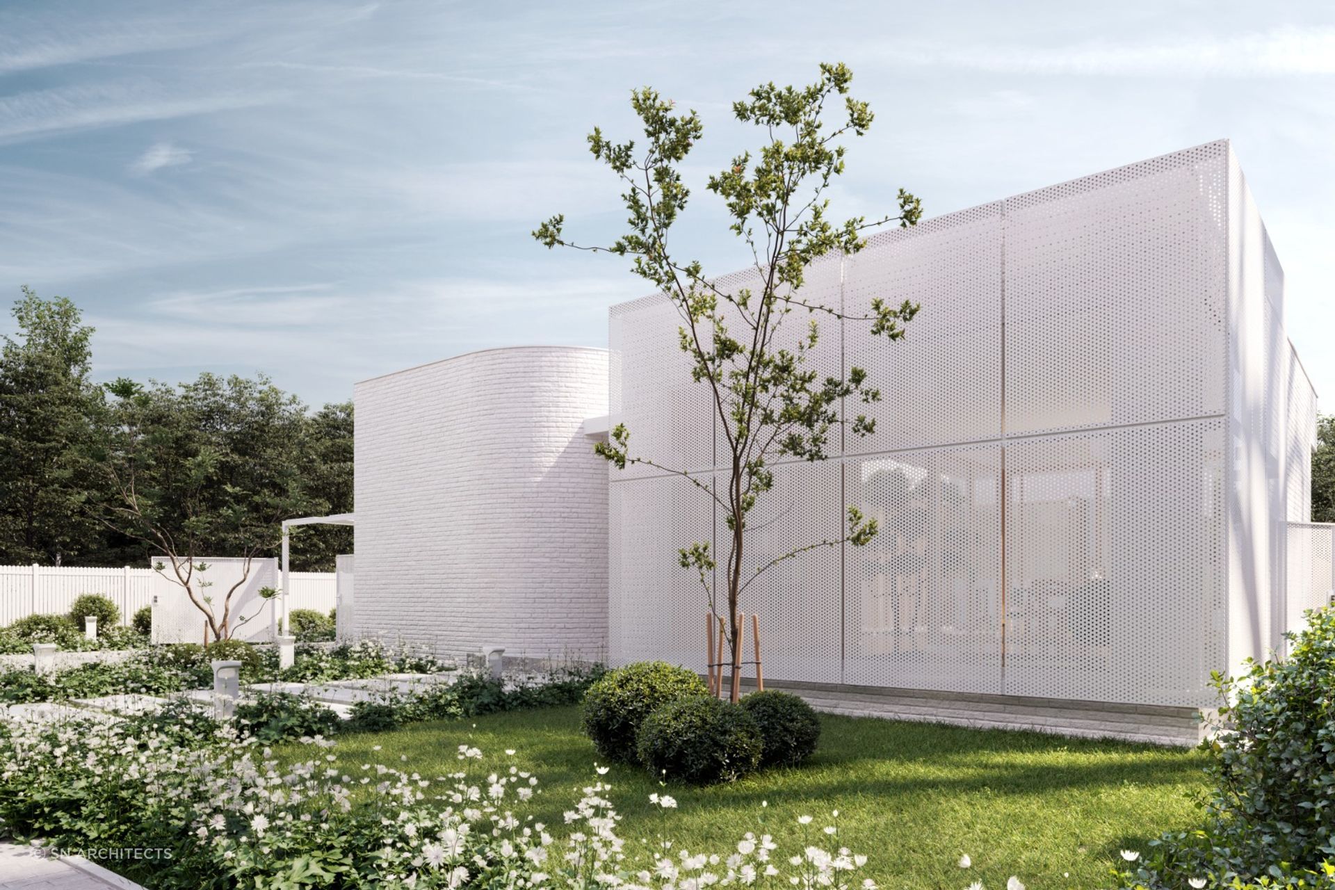 Zen-like vibes with the elegant use of crisp white bricks at Courtyard House