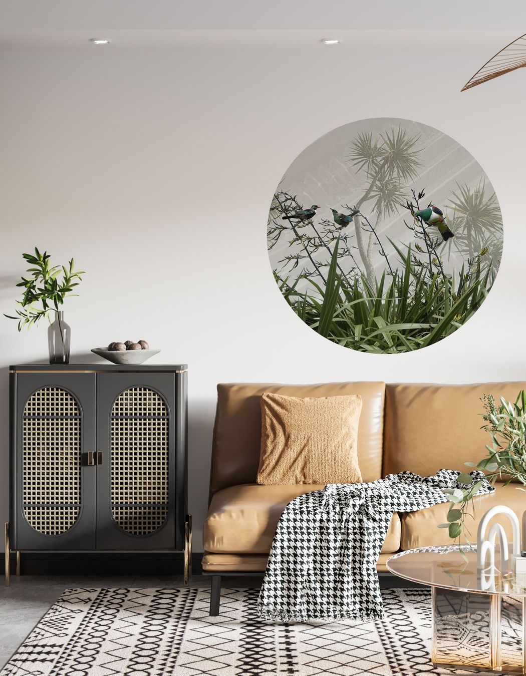 The circular murals can be used to accent a feature wall, complement architectural details, or tie a room together without overwhelming it.