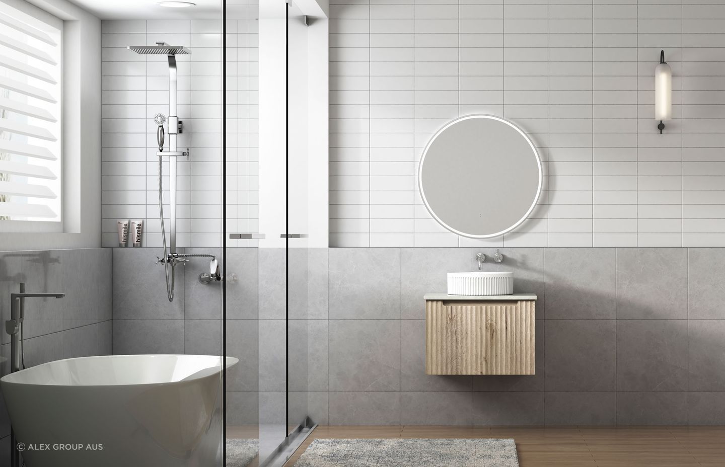 The Aulic Calder Wall Hung Vanity features a thermolaminated wave-groove wood-grain front finish, injecting a natural rustic vibe.