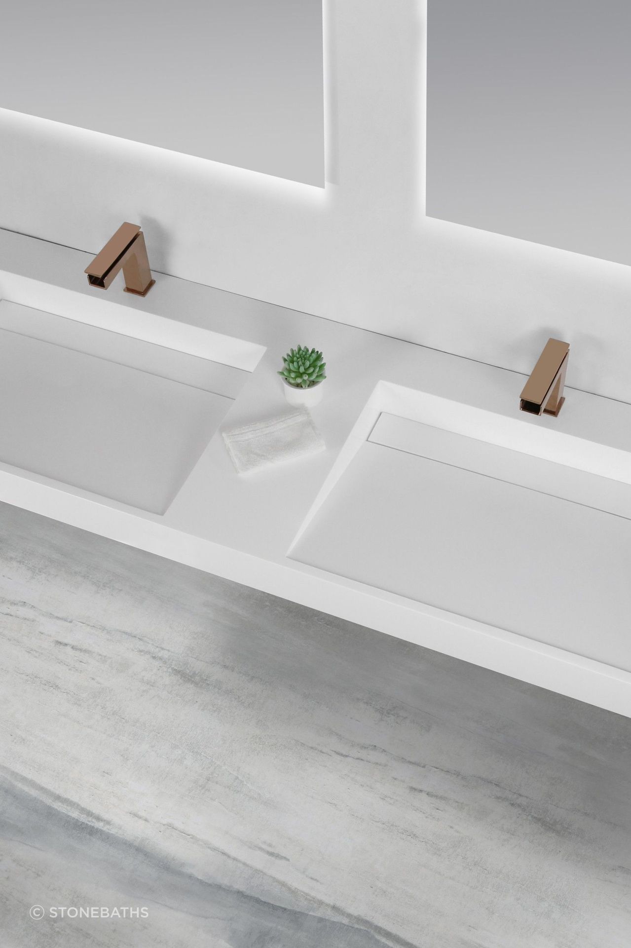 Stonebaths ramp basin wall hung double bowl