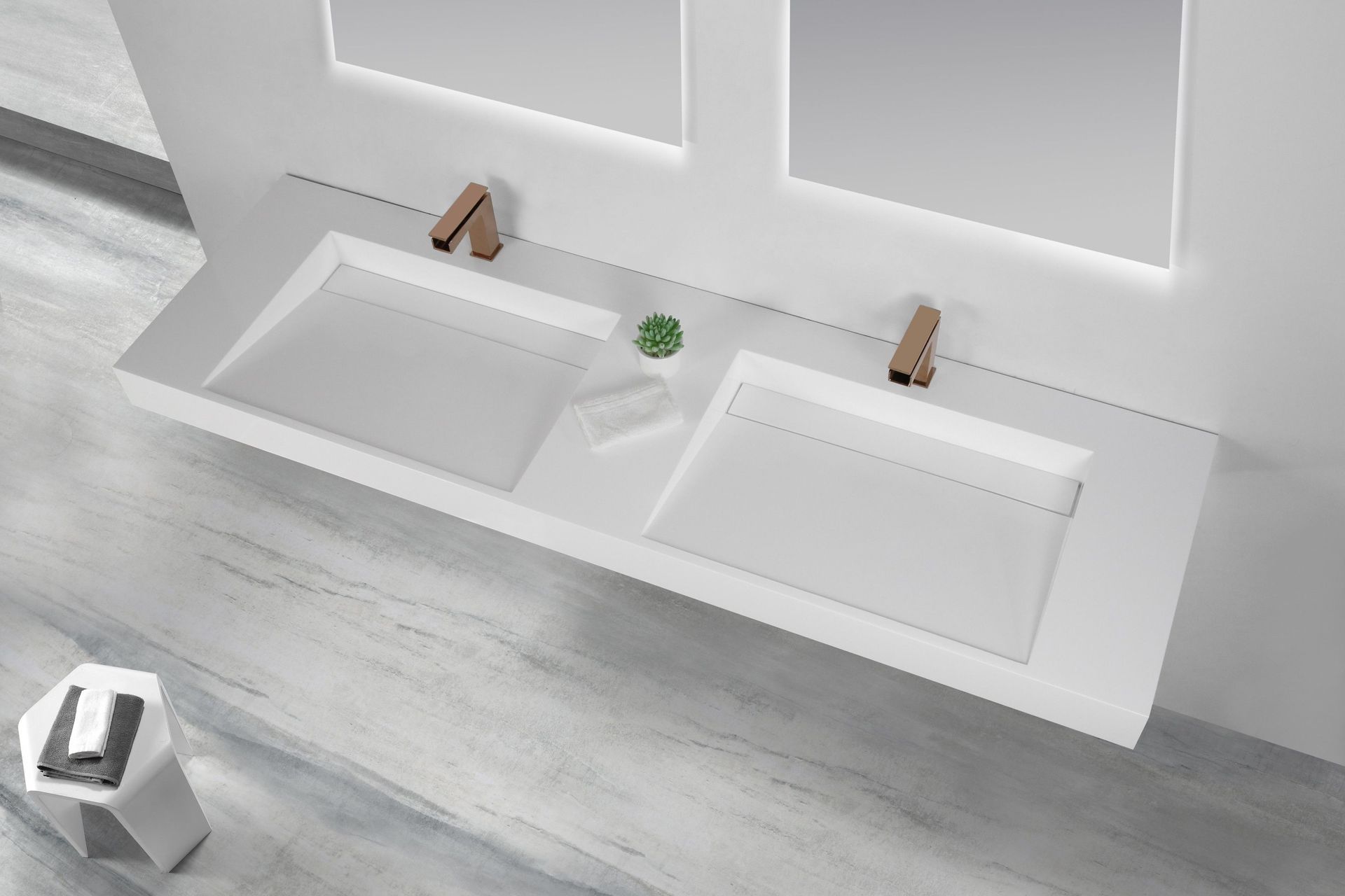 Stonebaths ramp basin wall hung double bowl