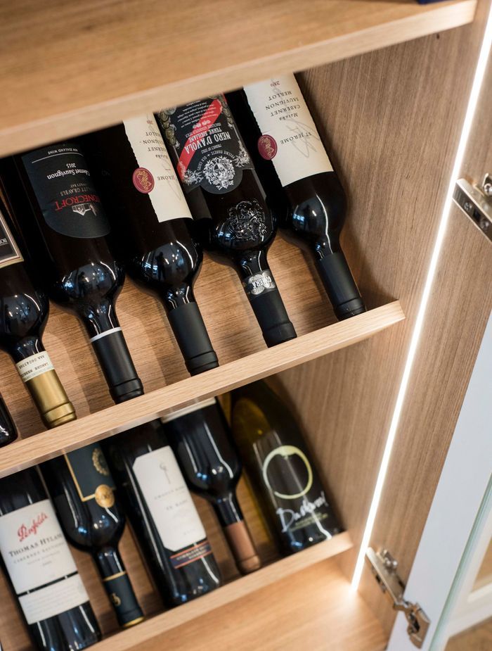 Task lighting can illuminate the most-used work spaces such as benchtops and kitchen islands, and make darker spaces, such as pantries, more practical. Project by Bays Joinery, Stoke, Nelson.