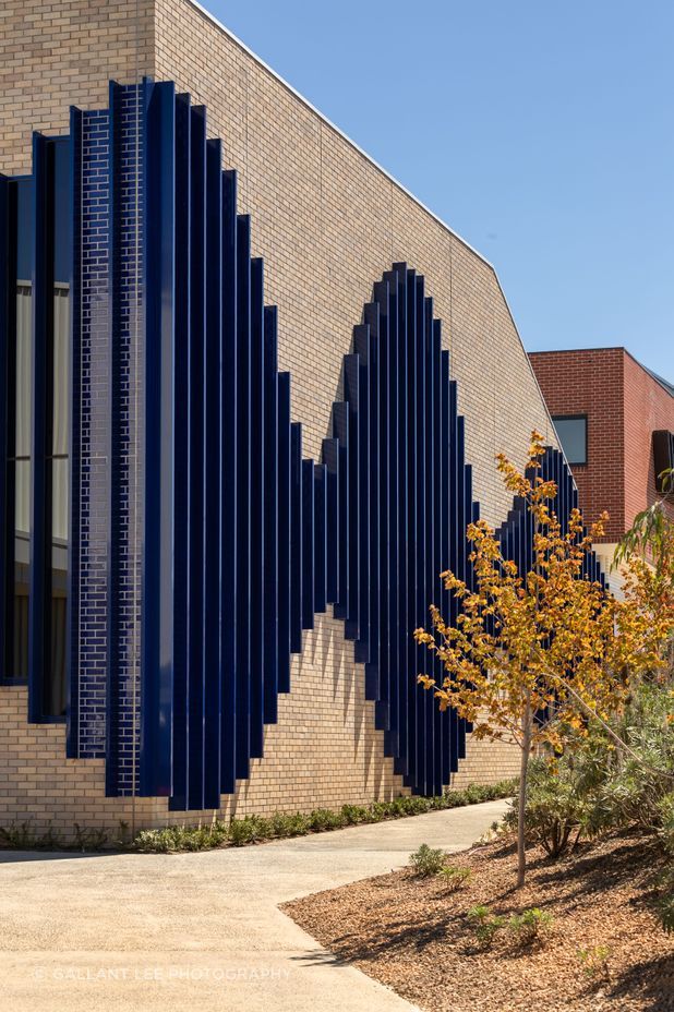 St. Francis Xavier College, featuring Robertson's grey brick and glazed blue tiles.
