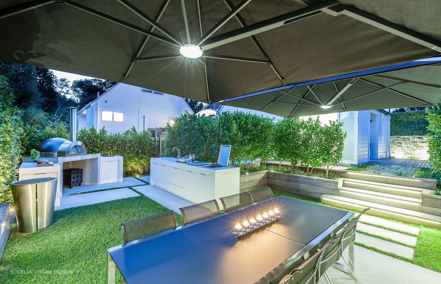 A great example of outdoor umbrella lighting in this residence in Mt Eden.