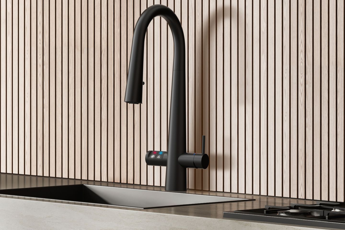 Available in seven modern finishes, Zenith’s matte black option is perfect for contemporary interiors.