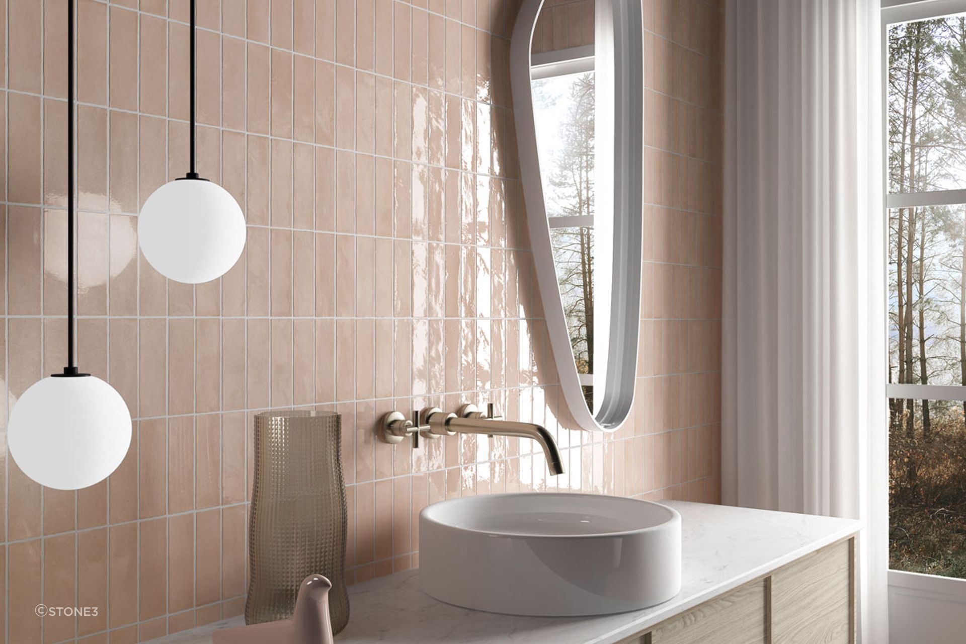 The Coco gloss subway tile in orchard pink | Stone3