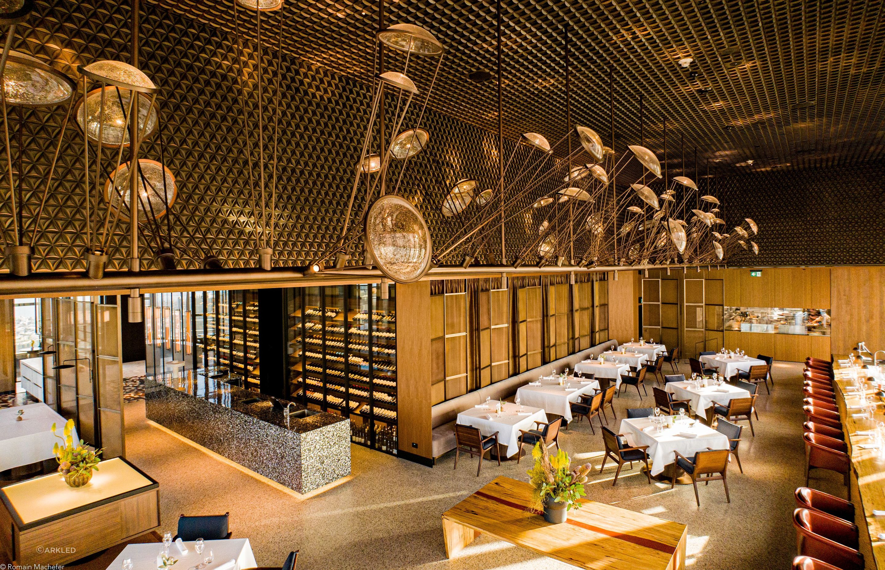 Atria Resturant; where the lighting takes on a sculptural form.
