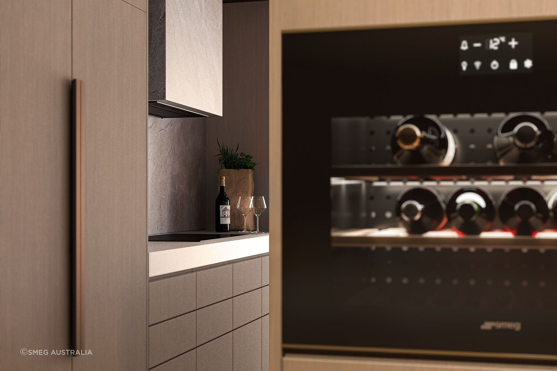 The built-in wine cooler stores wine at the right temperature