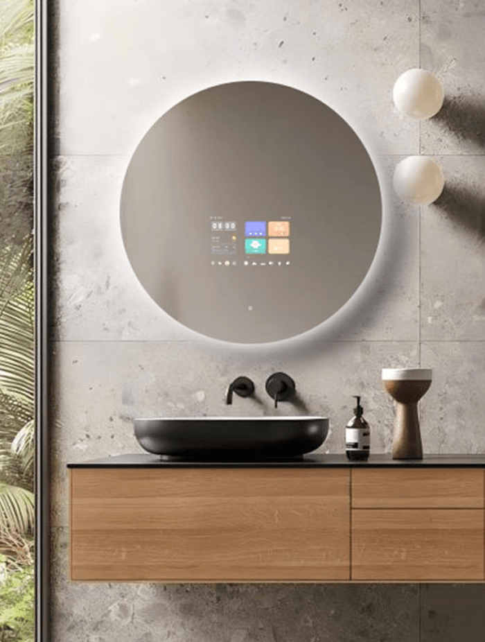 Stream music, podcasts, or videos effortlessly while enjoying the convenience of Bluetooth-enabled accessories like the precision scale and advanced skin tester, which provide real-time weight tracking and skin health analysis directly on the mirror.