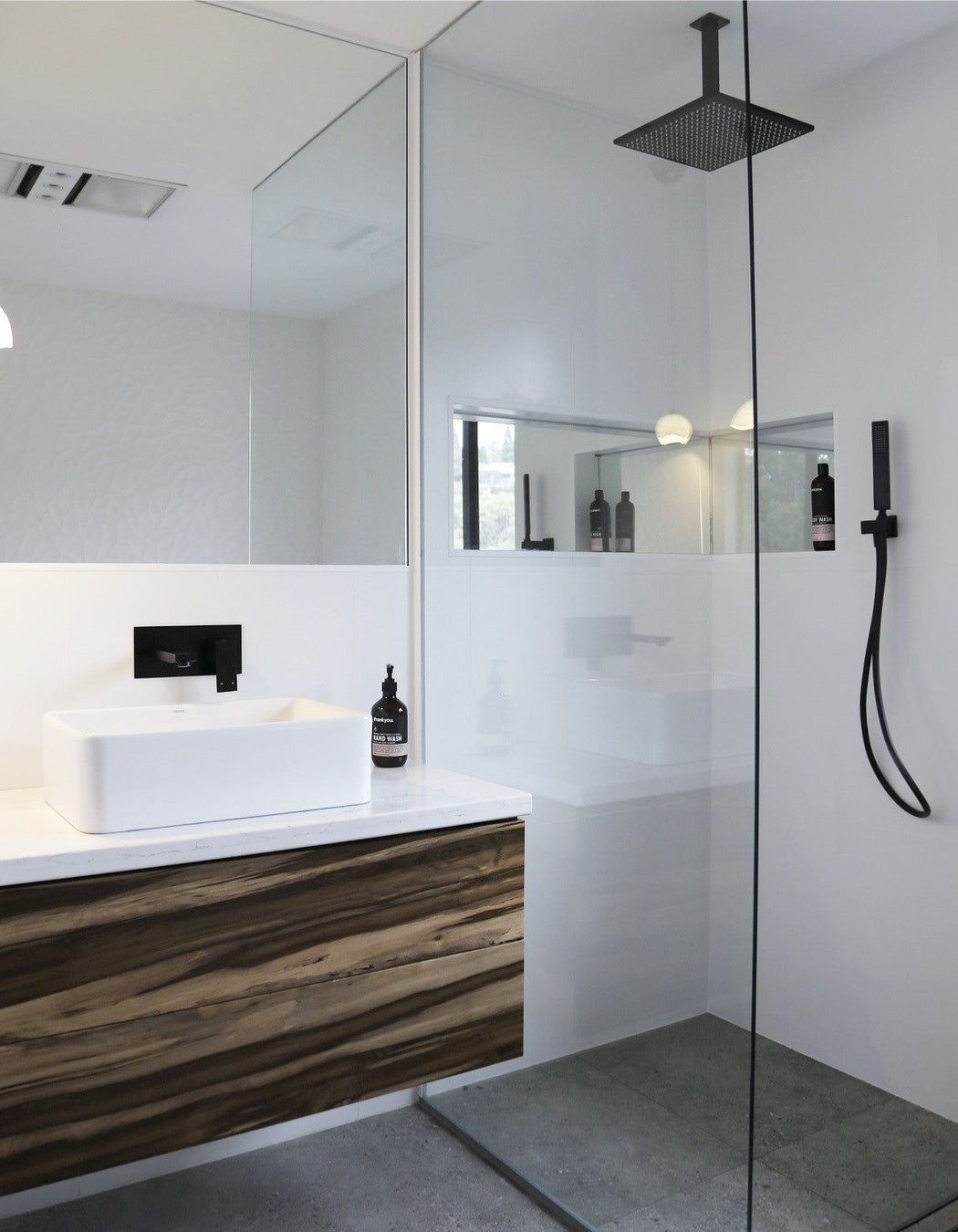 Square Ceiling Shower 300mm rose, 200mm dropper - Matte Black by Meir