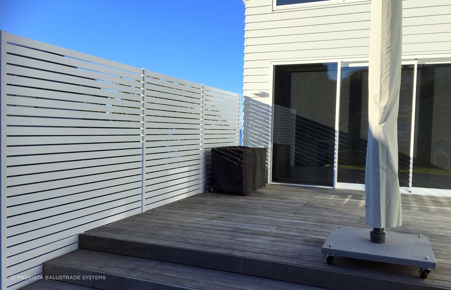 A Euroslat balustrade by Provista Balustrade Systems is the ideal way to create privacy.