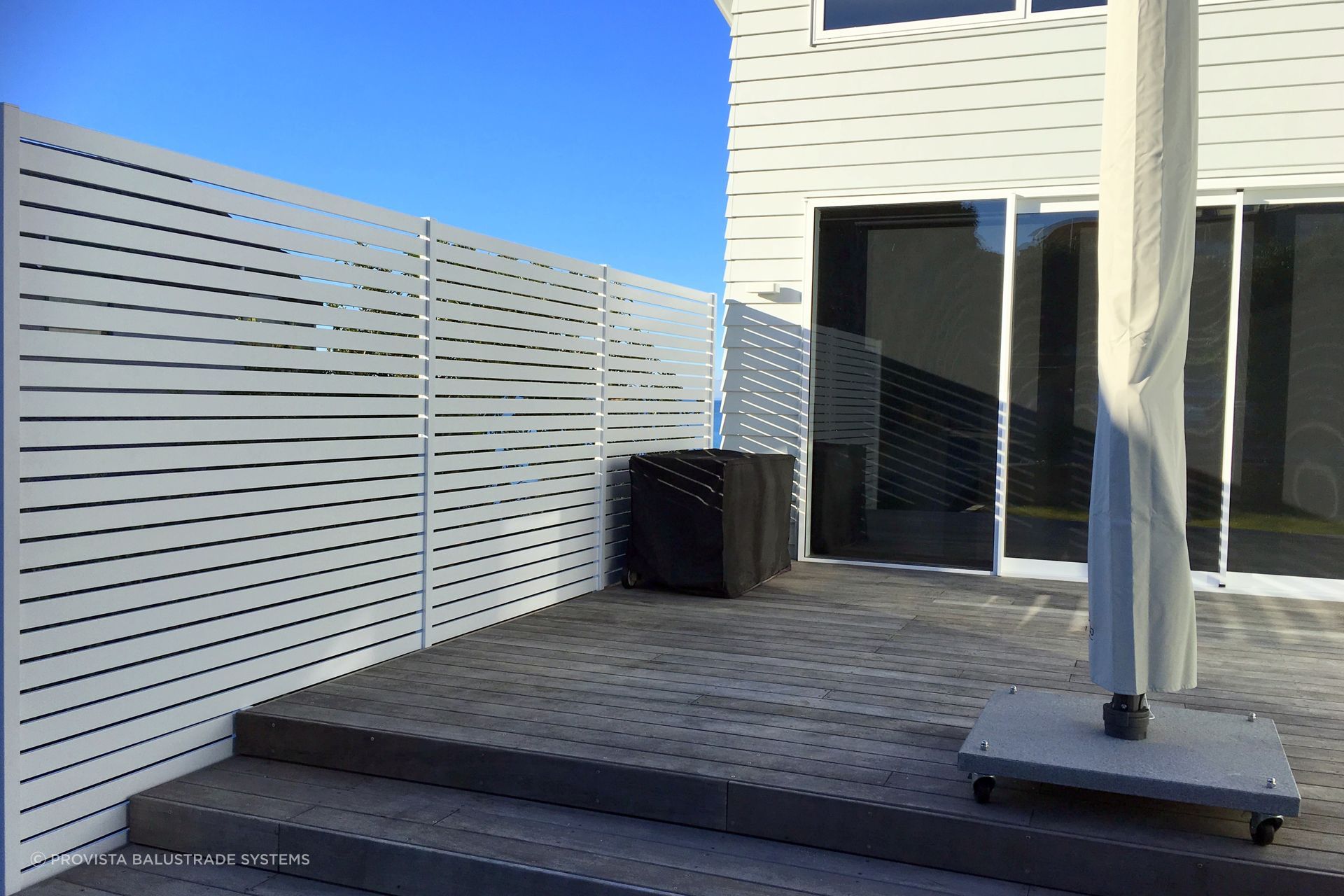 A Euroslat balustrade by Provista Balustrade Systems is the ideal way to create privacy.