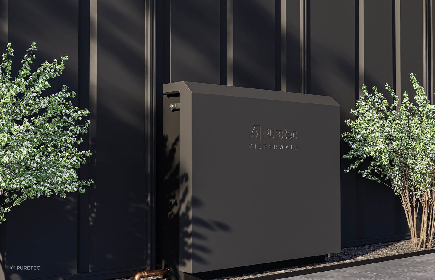 Puretec’s freestanding FilterWall reduces the flow of sediment, chlorine and chemicals from the start of a home’s mains water source.