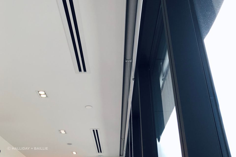 Recessed blind box for seamless waterfall visuals