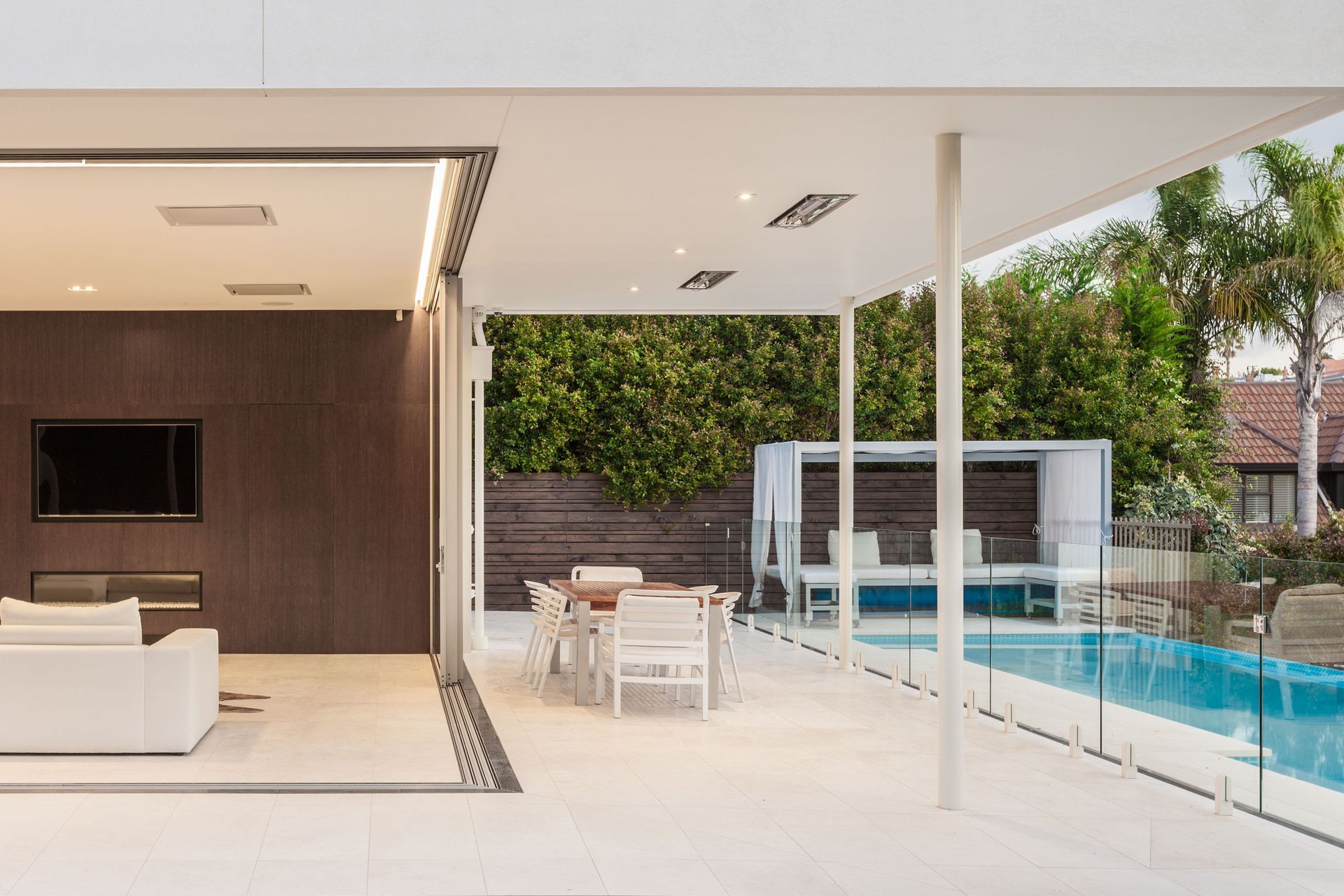 Whole-home tiling helps blur the line between indoor and outdoor areas.