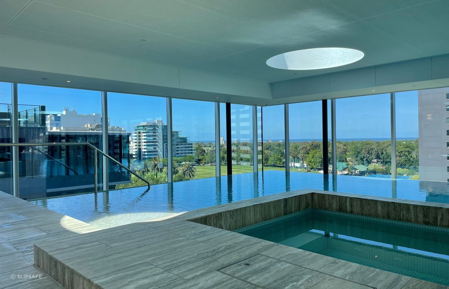 SwissGrip was applied to floor surrounding this indoor pool.