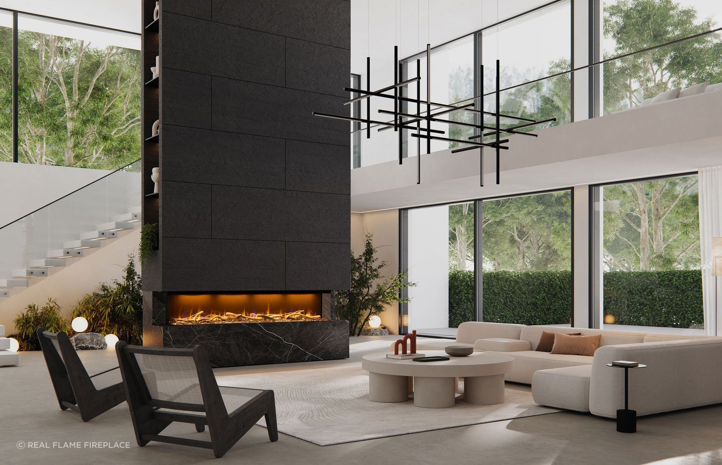 An electric fireplace can be enjoyed year-round with its flame effect-only option and art-like display.